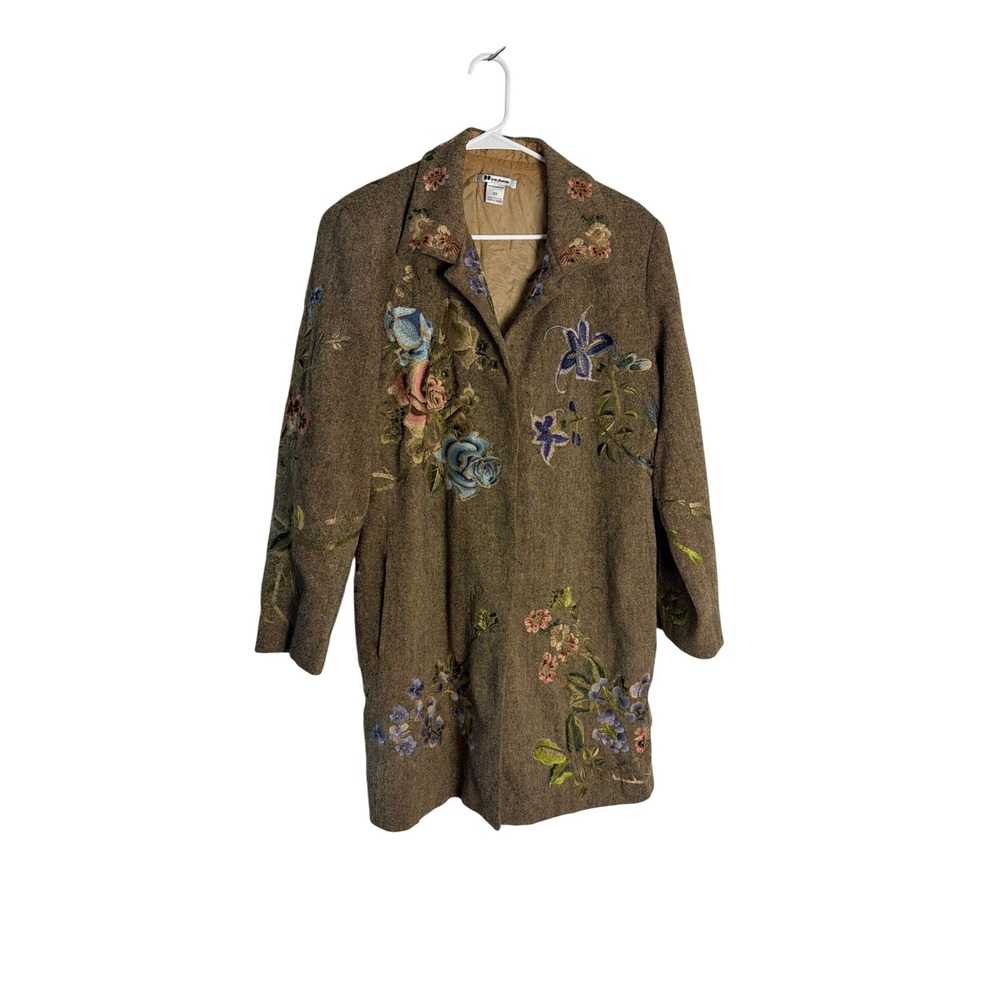 Nygard Collection Floral Embroidered Wool Blend Coat Brown Womens Size 16W